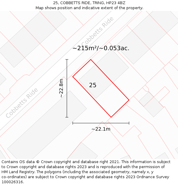 25, COBBETTS RIDE, TRING, HP23 4BZ: Plot and title map