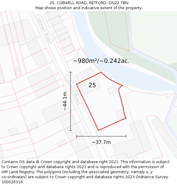 25, COBWELL ROAD, RETFORD, DN22 7BN: Plot and title map