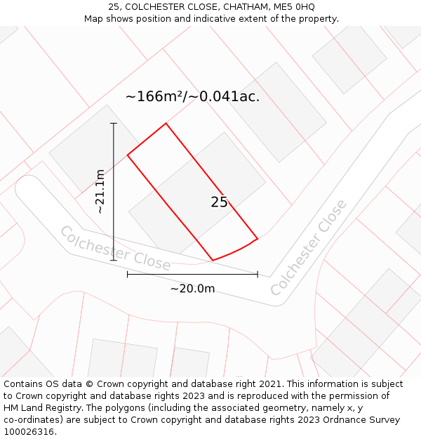 25, COLCHESTER CLOSE, CHATHAM, ME5 0HQ: Plot and title map