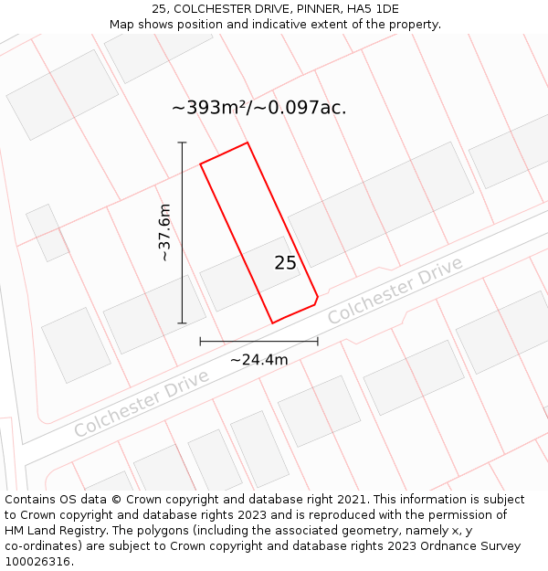 25, COLCHESTER DRIVE, PINNER, HA5 1DE: Plot and title map