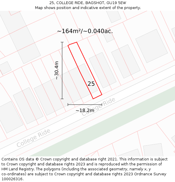 25, COLLEGE RIDE, BAGSHOT, GU19 5EW: Plot and title map