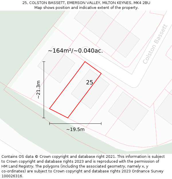 25, COLSTON BASSETT, EMERSON VALLEY, MILTON KEYNES, MK4 2BU: Plot and title map