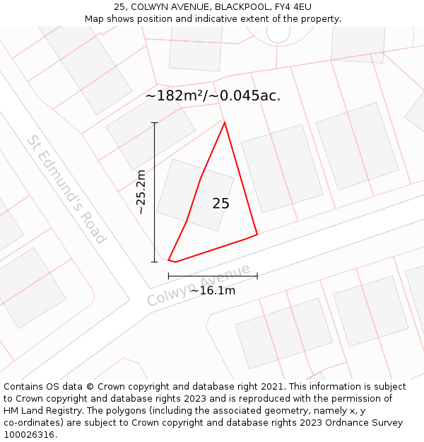 25, COLWYN AVENUE, BLACKPOOL, FY4 4EU: Plot and title map