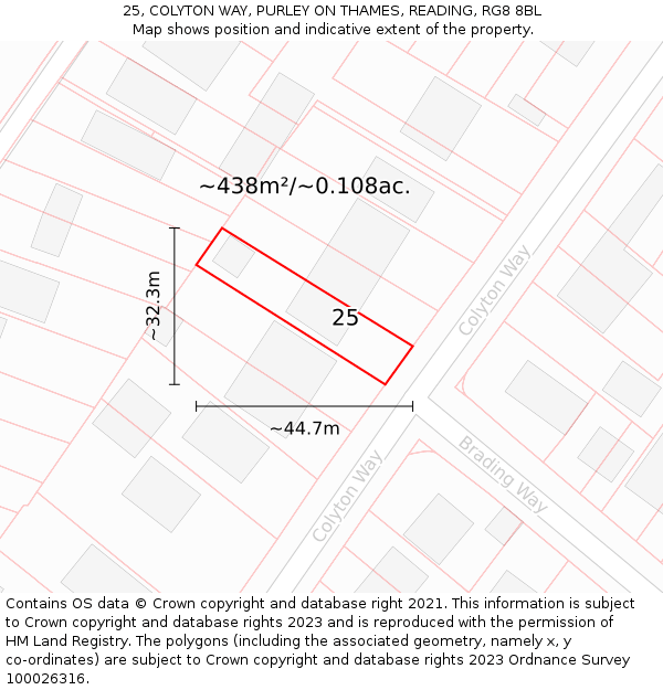 25, COLYTON WAY, PURLEY ON THAMES, READING, RG8 8BL: Plot and title map