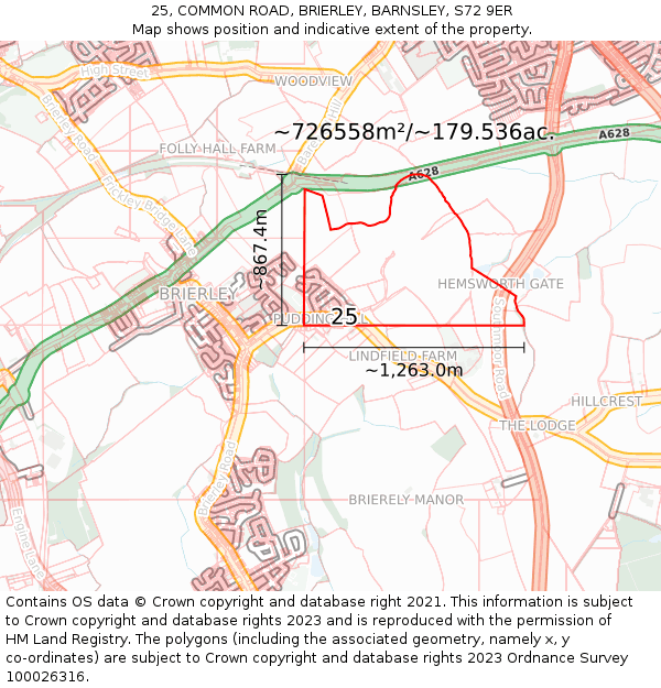 25, COMMON ROAD, BRIERLEY, BARNSLEY, S72 9ER: Plot and title map