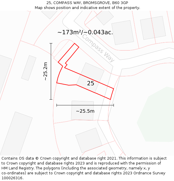 25, COMPASS WAY, BROMSGROVE, B60 3GP: Plot and title map