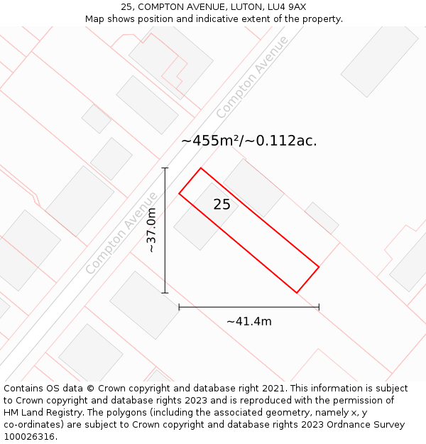 25, COMPTON AVENUE, LUTON, LU4 9AX: Plot and title map