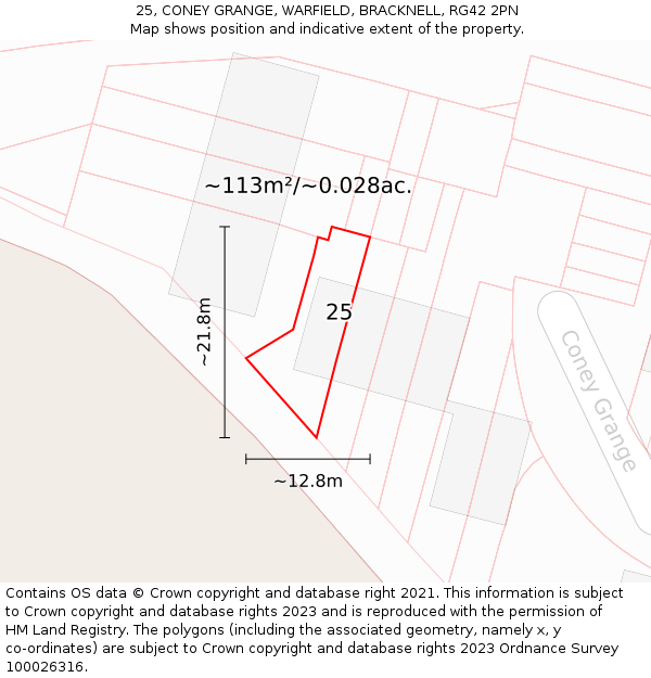 25, CONEY GRANGE, WARFIELD, BRACKNELL, RG42 2PN: Plot and title map