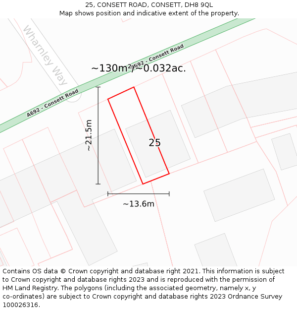 25, CONSETT ROAD, CONSETT, DH8 9QL: Plot and title map