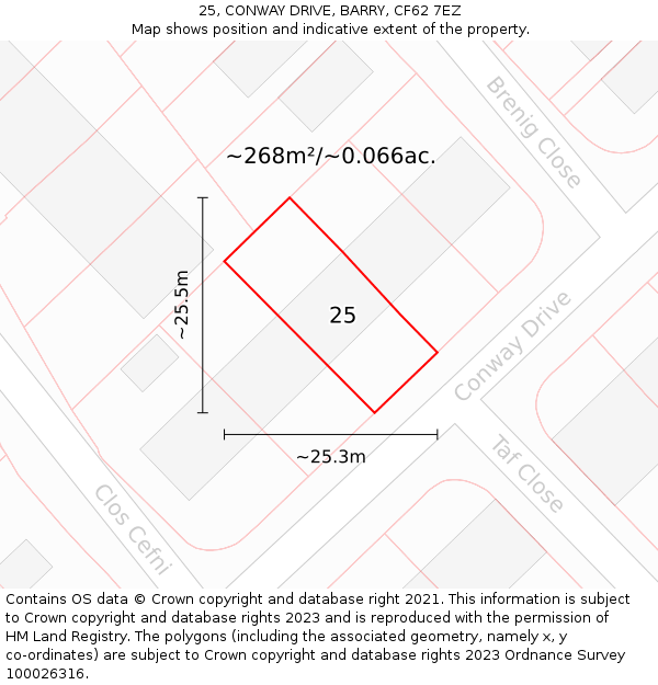 25, CONWAY DRIVE, BARRY, CF62 7EZ: Plot and title map