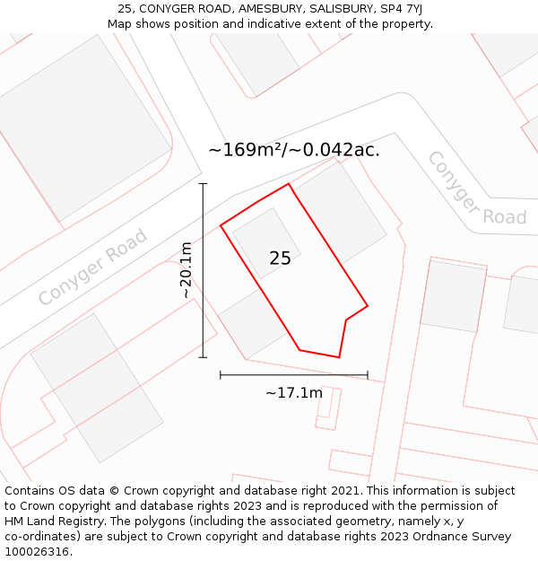 25, CONYGER ROAD, AMESBURY, SALISBURY, SP4 7YJ: Plot and title map