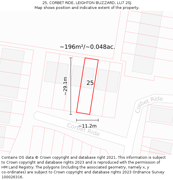 25, CORBET RIDE, LEIGHTON BUZZARD, LU7 2SJ: Plot and title map