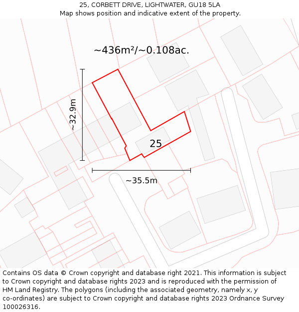 25, CORBETT DRIVE, LIGHTWATER, GU18 5LA: Plot and title map