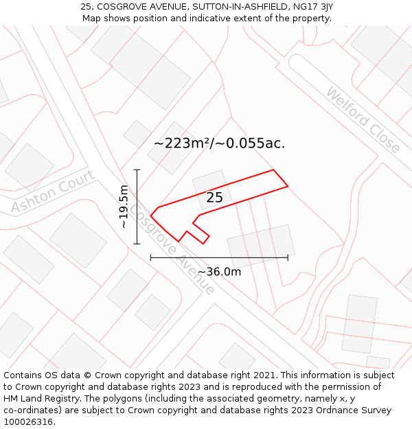 25, COSGROVE AVENUE, SUTTON-IN-ASHFIELD, NG17 3JY: Plot and title map