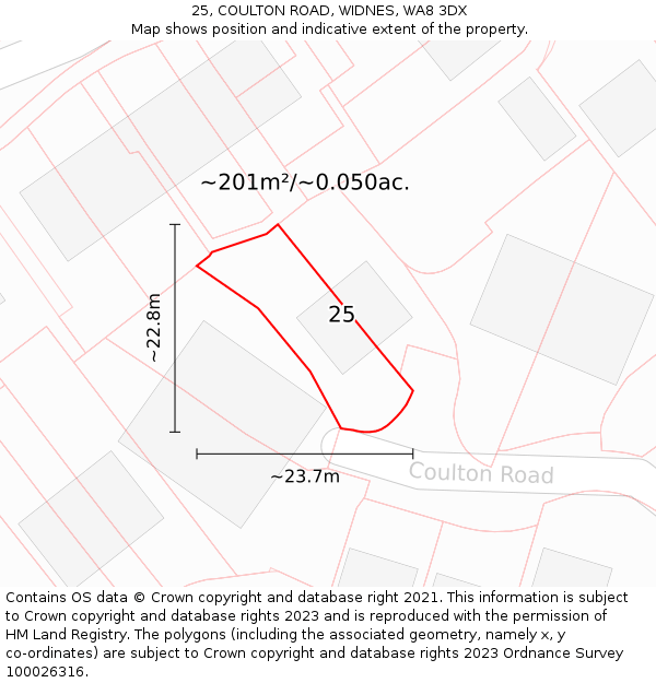25, COULTON ROAD, WIDNES, WA8 3DX: Plot and title map