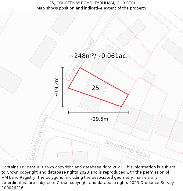 25, COURTENAY ROAD, FARNHAM, GU9 9DN: Plot and title map