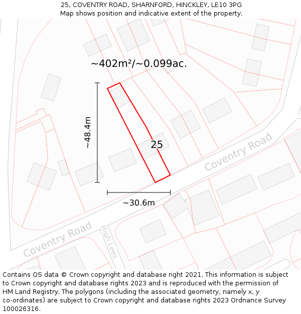 25, COVENTRY ROAD, SHARNFORD, HINCKLEY, LE10 3PG: Plot and title map