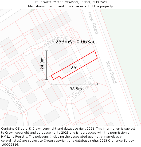 25, COVERLEY RISE, YEADON, LEEDS, LS19 7WB: Plot and title map