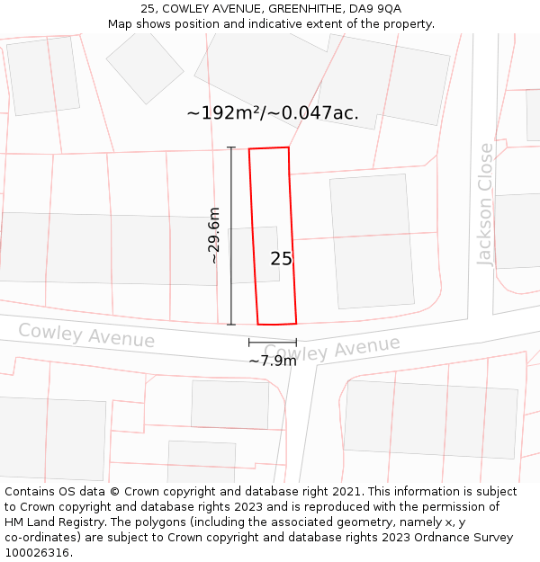 25, COWLEY AVENUE, GREENHITHE, DA9 9QA: Plot and title map