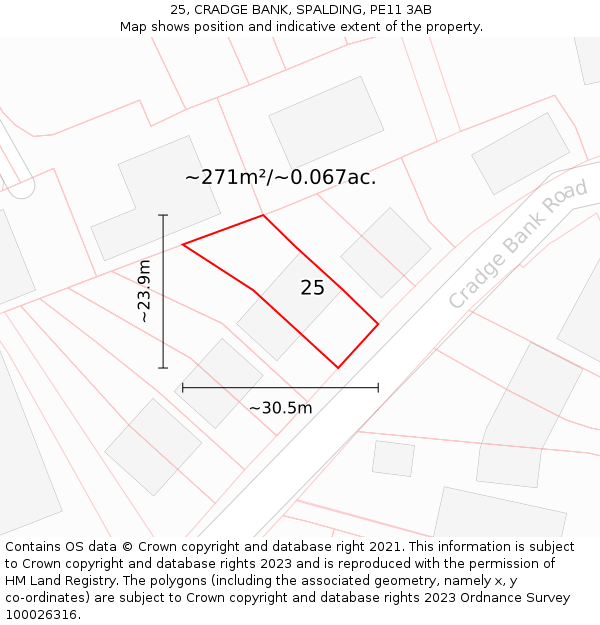 25, CRADGE BANK, SPALDING, PE11 3AB: Plot and title map