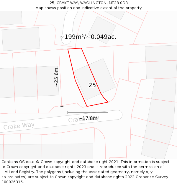 25, CRAKE WAY, WASHINGTON, NE38 0DR: Plot and title map