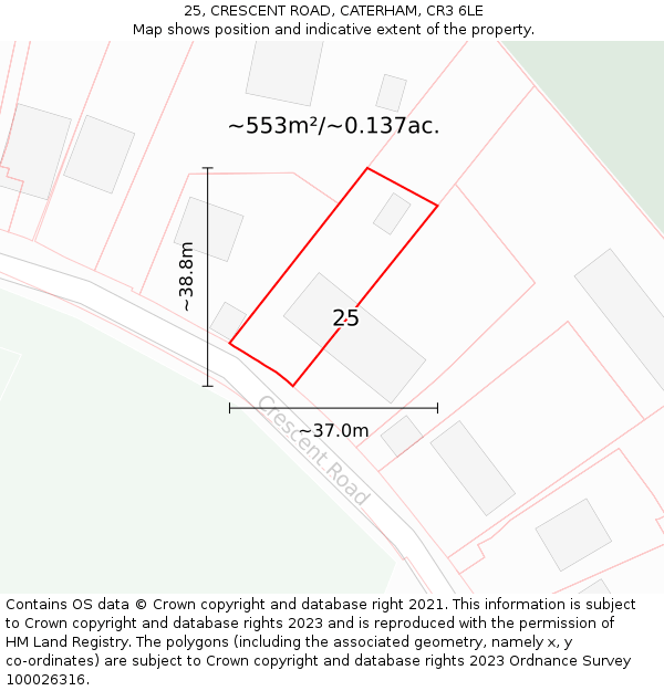 25, CRESCENT ROAD, CATERHAM, CR3 6LE: Plot and title map