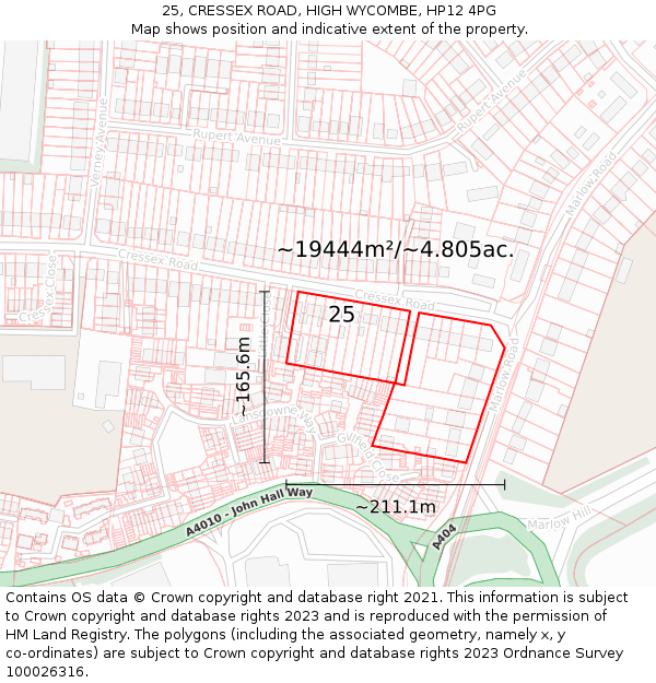 25, CRESSEX ROAD, HIGH WYCOMBE, HP12 4PG: Plot and title map