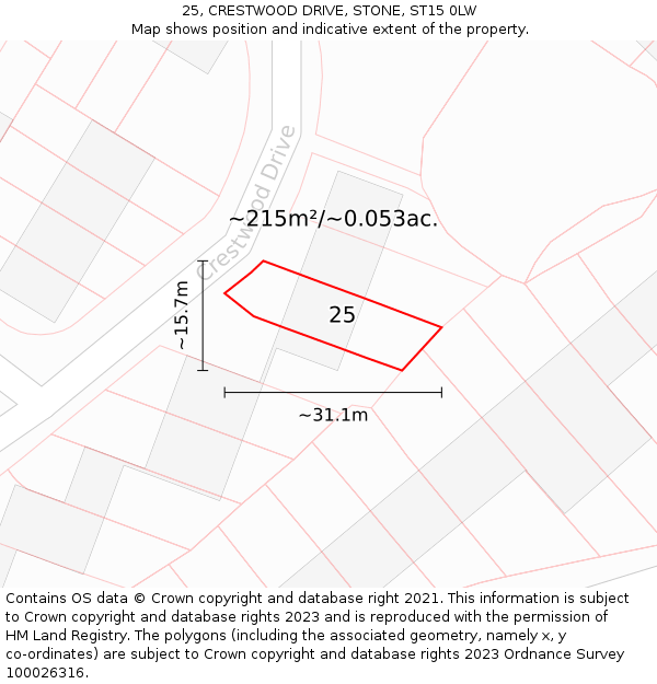25, CRESTWOOD DRIVE, STONE, ST15 0LW: Plot and title map