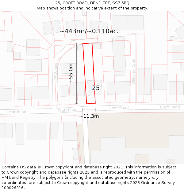 25, CROFT ROAD, BENFLEET, SS7 5RQ: Plot and title map