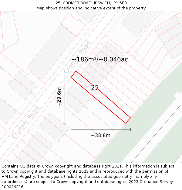 25, CROMER ROAD, IPSWICH, IP1 5ER: Plot and title map