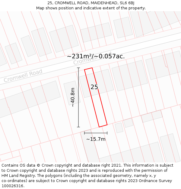 25, CROMWELL ROAD, MAIDENHEAD, SL6 6BJ: Plot and title map