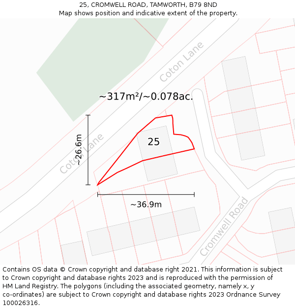 25, CROMWELL ROAD, TAMWORTH, B79 8ND: Plot and title map