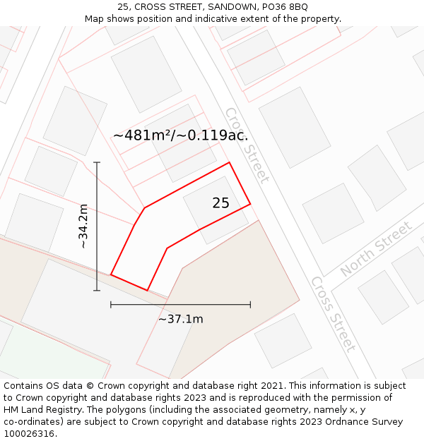 25, CROSS STREET, SANDOWN, PO36 8BQ: Plot and title map