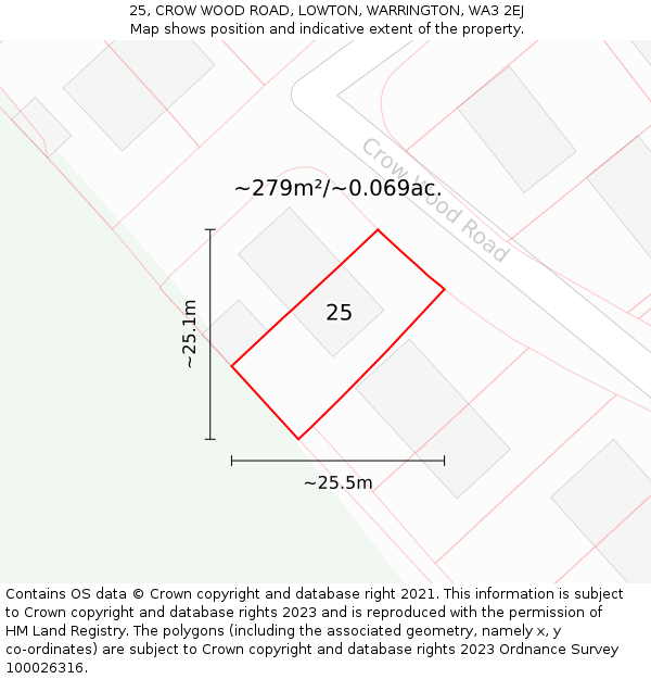 25, CROW WOOD ROAD, LOWTON, WARRINGTON, WA3 2EJ: Plot and title map