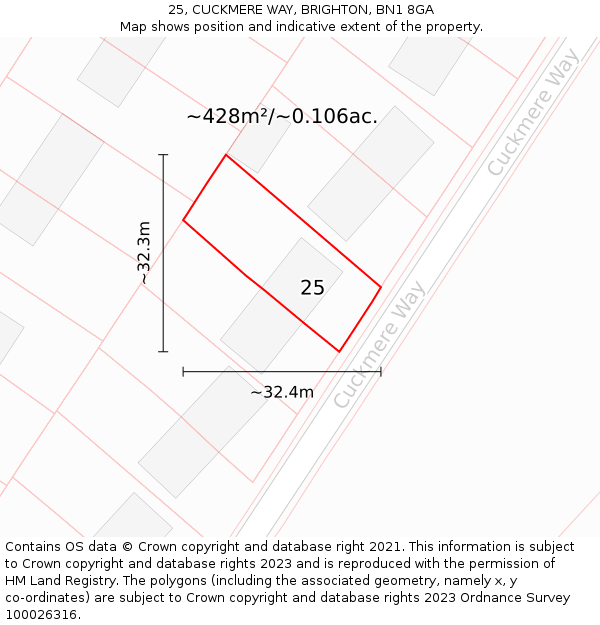 25, CUCKMERE WAY, BRIGHTON, BN1 8GA: Plot and title map