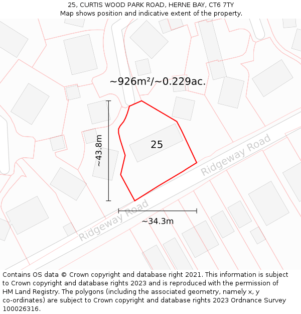 25, CURTIS WOOD PARK ROAD, HERNE BAY, CT6 7TY: Plot and title map