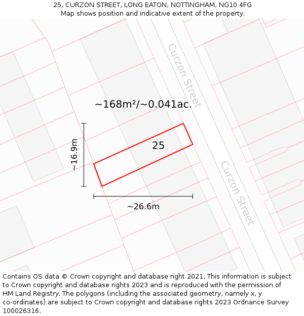 25, CURZON STREET, LONG EATON, NOTTINGHAM, NG10 4FG: Plot and title map