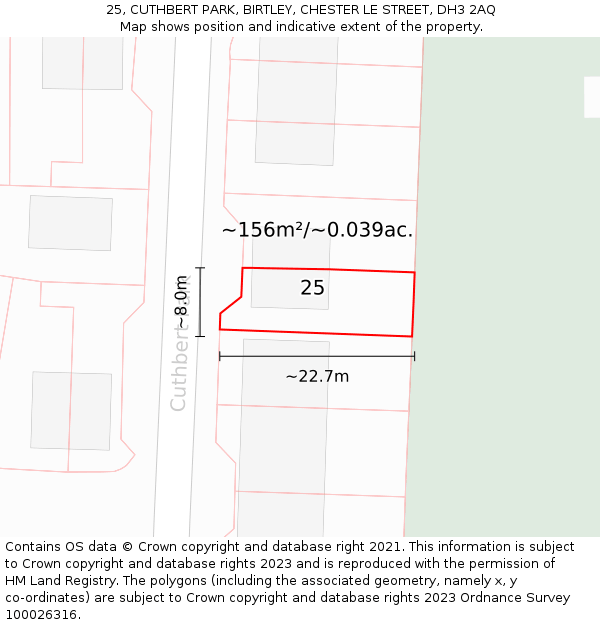 25, CUTHBERT PARK, BIRTLEY, CHESTER LE STREET, DH3 2AQ: Plot and title map