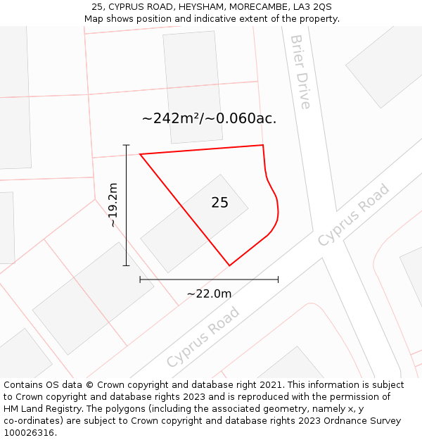 25, CYPRUS ROAD, HEYSHAM, MORECAMBE, LA3 2QS: Plot and title map