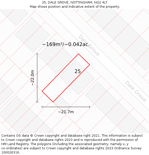 25, DALE GROVE, NOTTINGHAM, NG2 4LT: Plot and title map