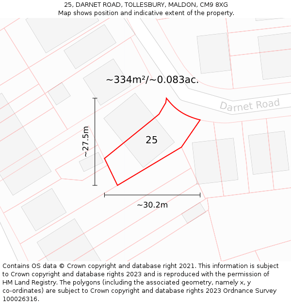 25, DARNET ROAD, TOLLESBURY, MALDON, CM9 8XG: Plot and title map