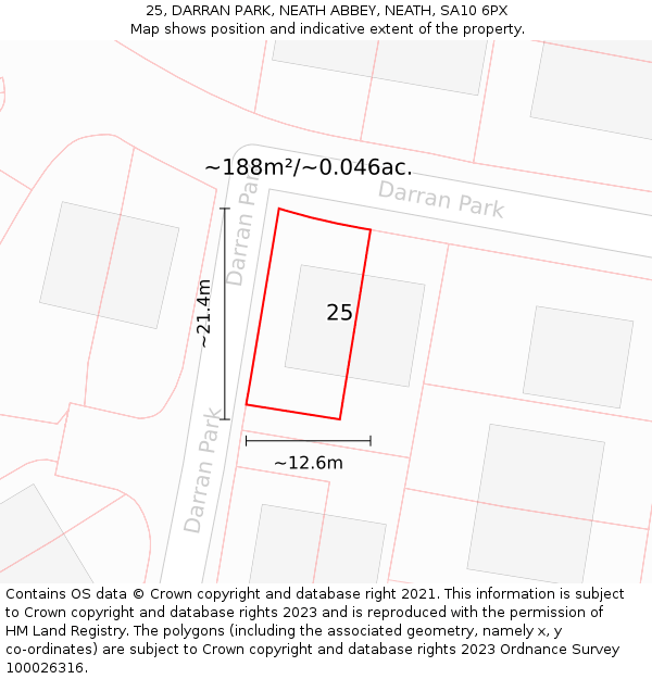 25, DARRAN PARK, NEATH ABBEY, NEATH, SA10 6PX: Plot and title map