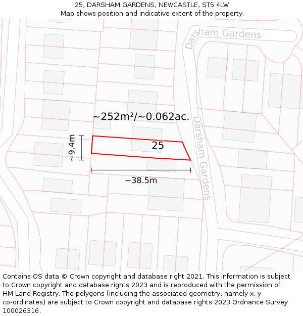 25, DARSHAM GARDENS, NEWCASTLE, ST5 4LW: Plot and title map