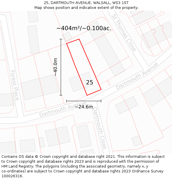 25, DARTMOUTH AVENUE, WALSALL, WS3 1ST: Plot and title map