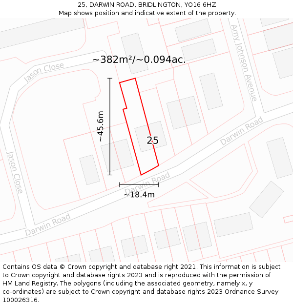 25, DARWIN ROAD, BRIDLINGTON, YO16 6HZ: Plot and title map