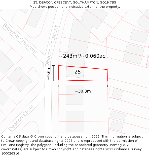 25, DEACON CRESCENT, SOUTHAMPTON, SO19 7BS: Plot and title map