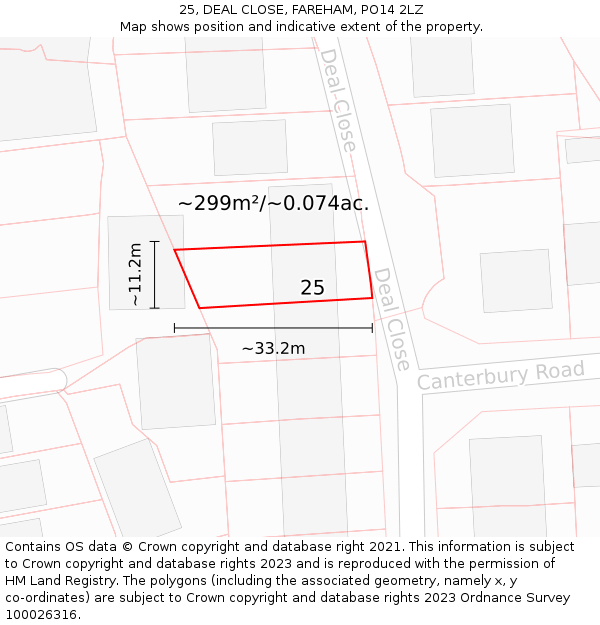 25, DEAL CLOSE, FAREHAM, PO14 2LZ: Plot and title map