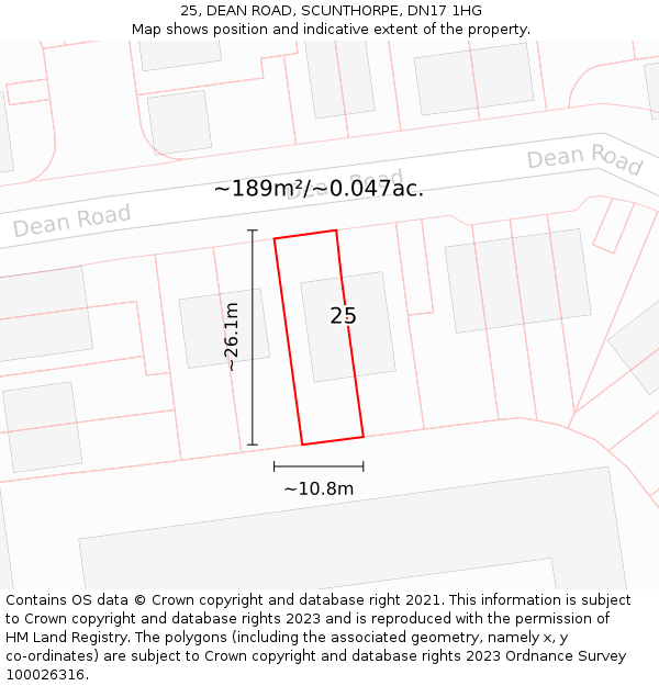 25, DEAN ROAD, SCUNTHORPE, DN17 1HG: Plot and title map