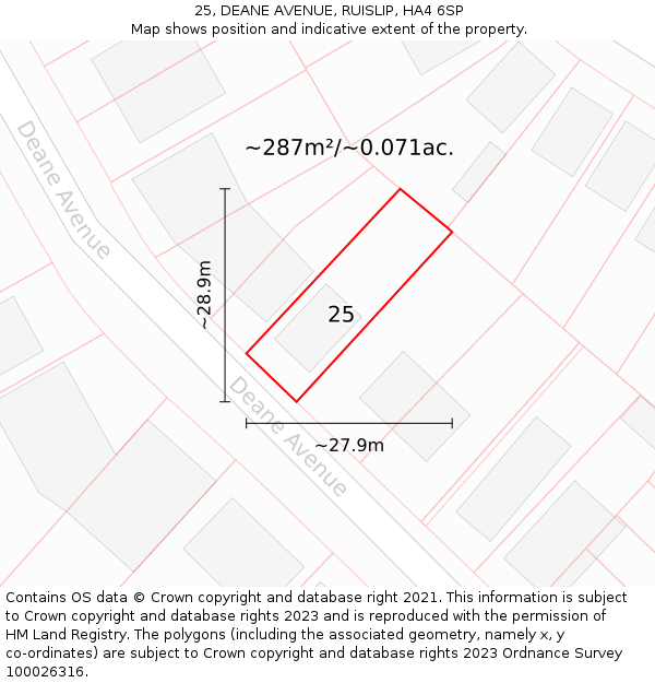 25, DEANE AVENUE, RUISLIP, HA4 6SP: Plot and title map