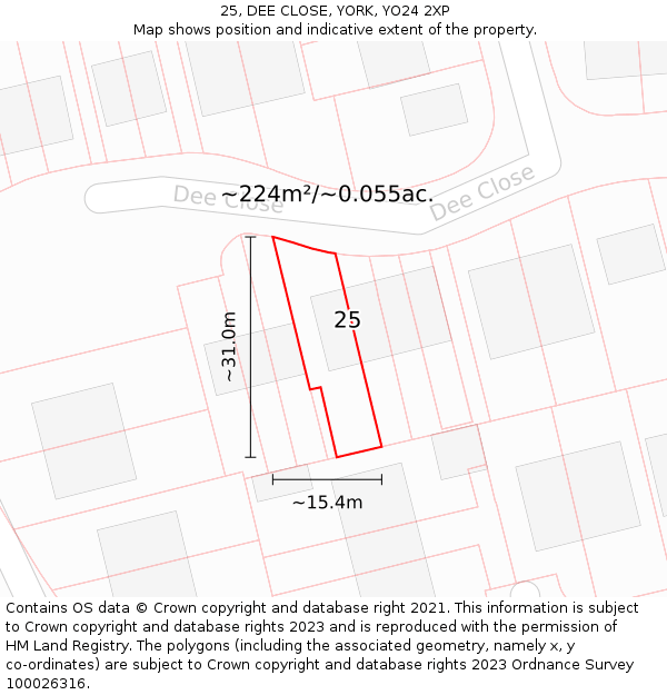 25, DEE CLOSE, YORK, YO24 2XP: Plot and title map